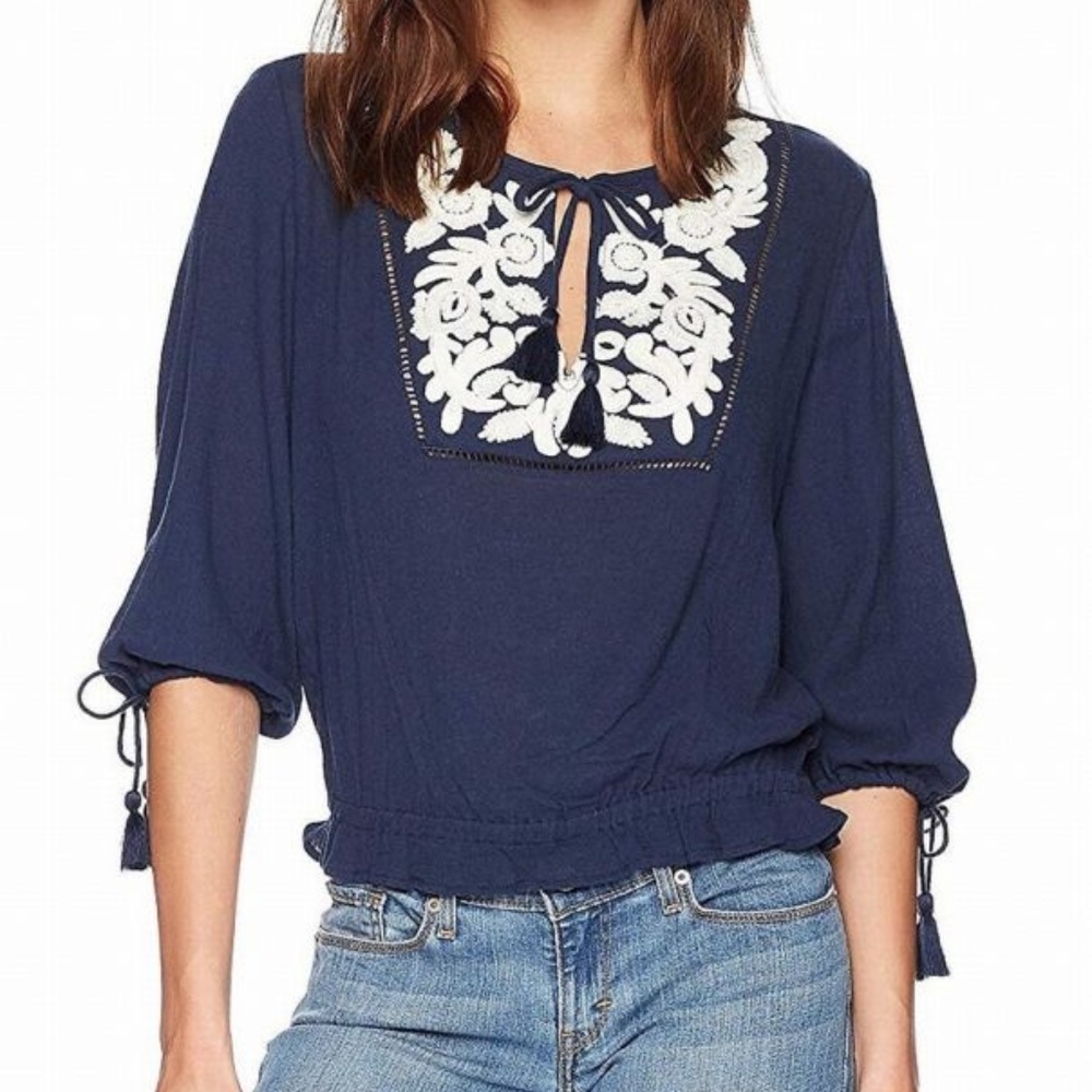 Lucky Brand | Embroidered Tassel Top, Size L